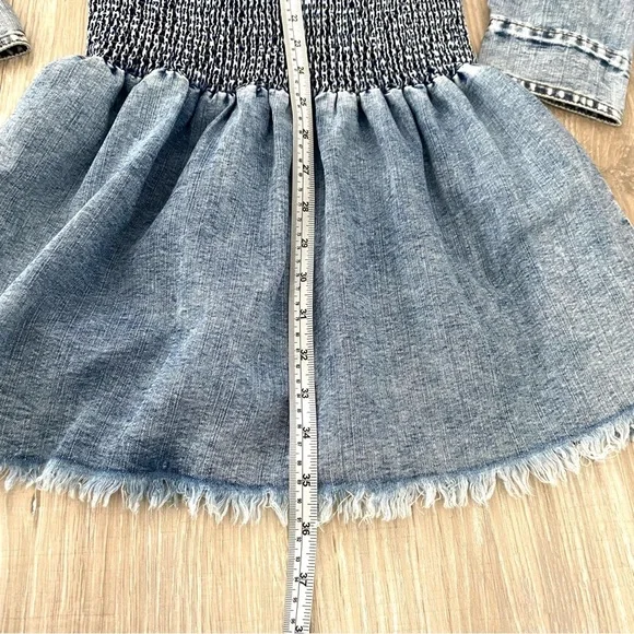 Elan Long Sleeve Denim Smocked Waist Dress Sz S - Picture 4 of 4